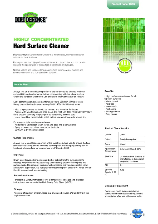 Hard Surface Cleaner Concentrate Datasheet PDF 